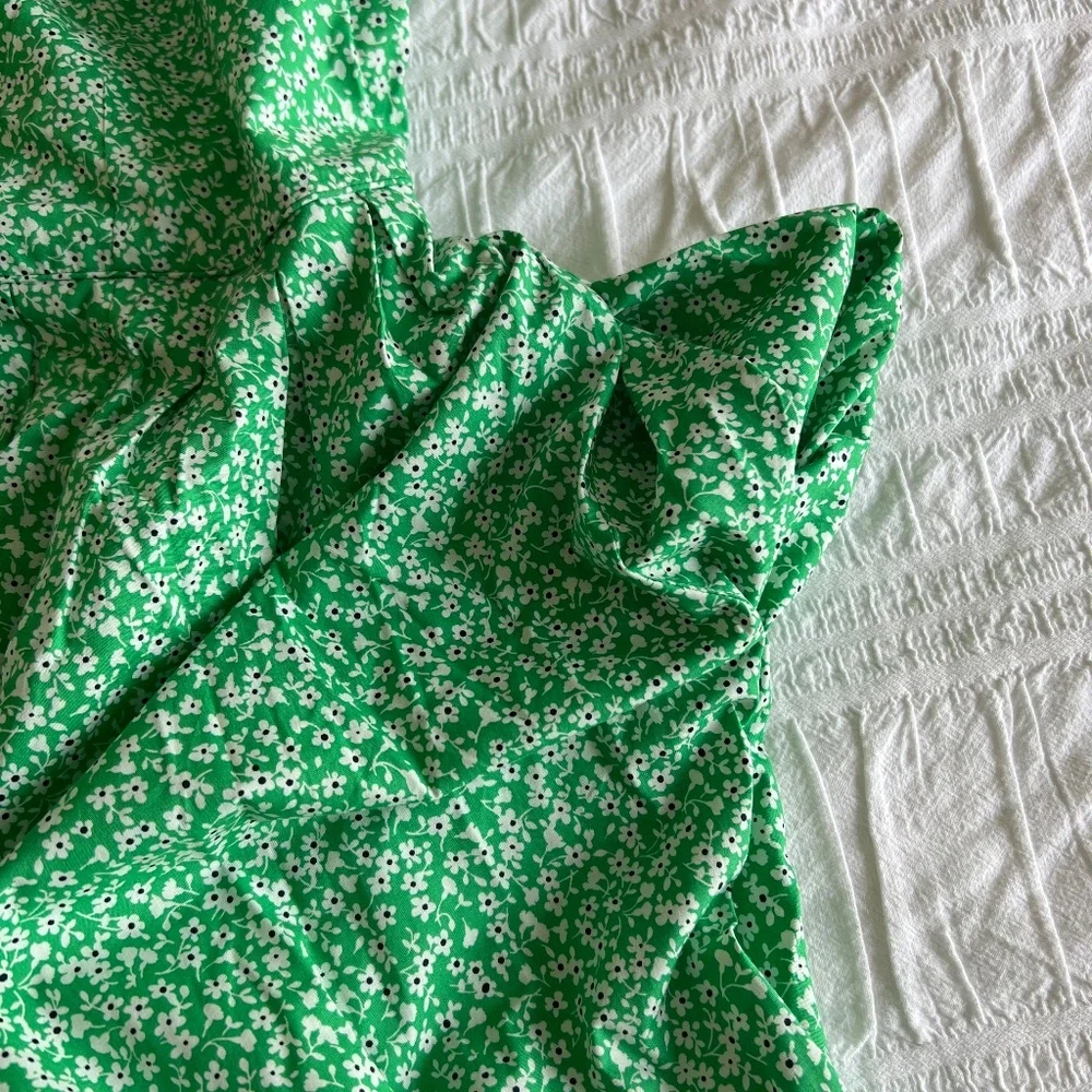 Green Floral Dress Cotton with Pockets Retro UK Brand New with Tags Never Worn - Picture 7 of 7